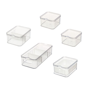 iDesign 5-Piece Recycled Plastic Crisp Refrigerator Organizer Bin Set with Lids