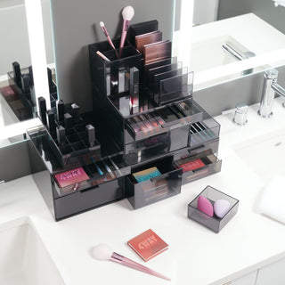 Sarah Tanno Collection for iDesign Cosmetic Drawer Organizer, 4" x 4" x 2", Smoke/Matte Black