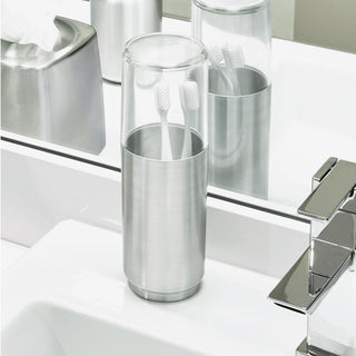 Austin Covered Toothbrush Holder Clear/Brushed - iDesign-Toothbrush Stand