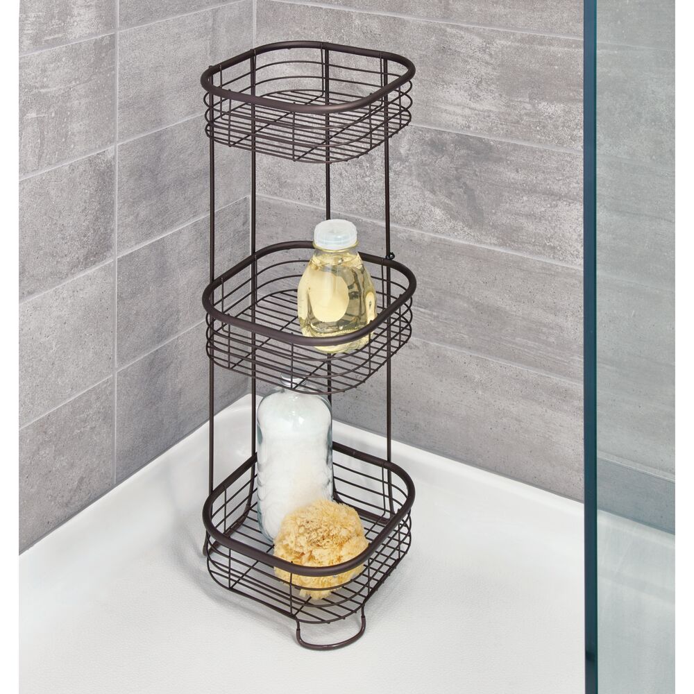 iDesign Everett Metal Standing Shower Caddy 3-Tier Bath Shelf Baskets for