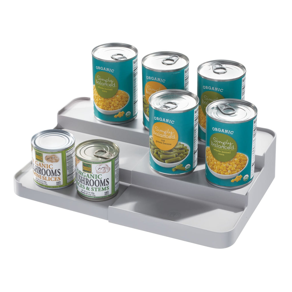 iDesign Eco BPA-Free Recycled Plastic Expandable 3-Tier Stadium Spice Rack with Side Caddy, Flint