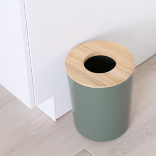 iDesign Eco Vanity Steel Waste Basket with Paulownia Wood Lid - iDesign-Trash Cans & Wastebaskets