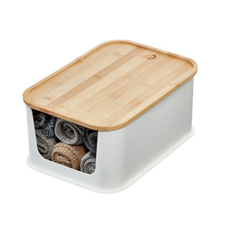 iDesign Recycled Plastic Open Front Storage Bins with Handle and Bamboo Lid, Coconut - iDesign-Storage Bins