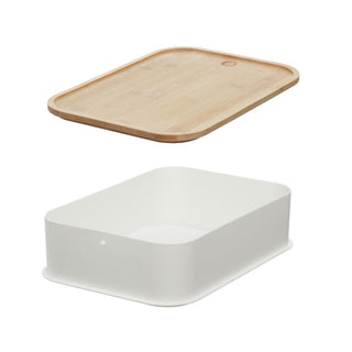 iDesign Recycled Plastic Open Front Storage Bins with Handle and Bamboo Lid, Coconut - iDesign-Storage Bins