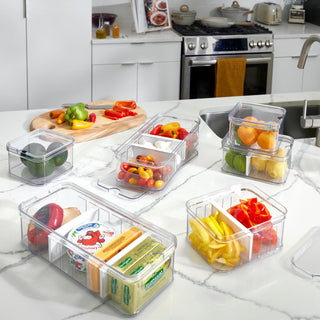 Clear Small Pantry Storage Organizer Bins, 4 Pack Plastic Food Storage Bins  with Handle for Kitchen,Refrigerator, Freezer,Cabinet Organization and  Storage