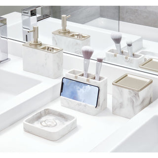 iDesign Dakota Soap Pump with Ring Tray in White Marble and Matte