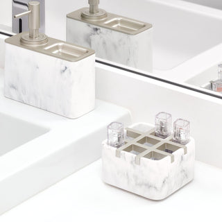 iDesign Dakota Soap Pump with Ring Tray in White Marble and Matte