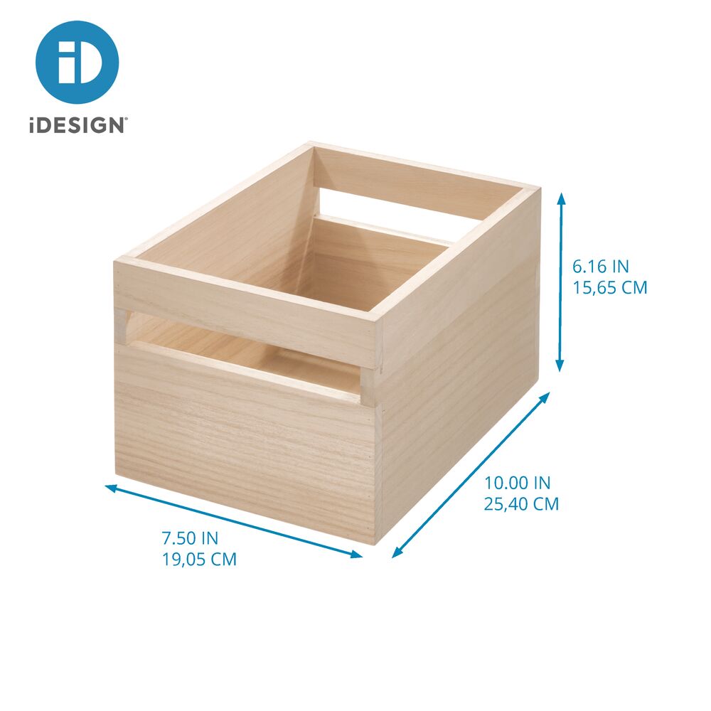 iDesign Natural Paulownia Wood Storage Bin with Handles, 10 inch L x 7.5 inch W x 6 inch H