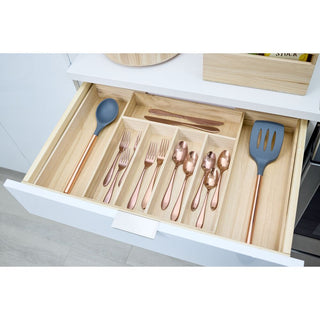 iDesign EcoWood Natural Paulownia Wood Expandable Flatware and Cutlery Tray