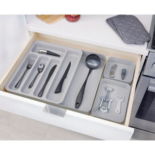 iDesign Eco BPA-Free Recycled Plastic Expandable Flatware and Cutlery Tray, Flint