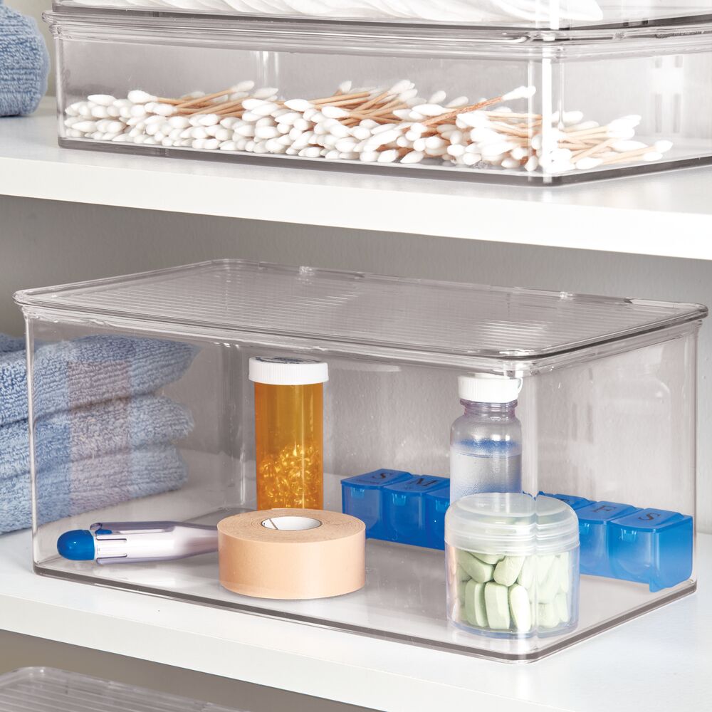 MDesign Plastic Bathroom Medicine Organizer, 4 Level Shelf, Clear