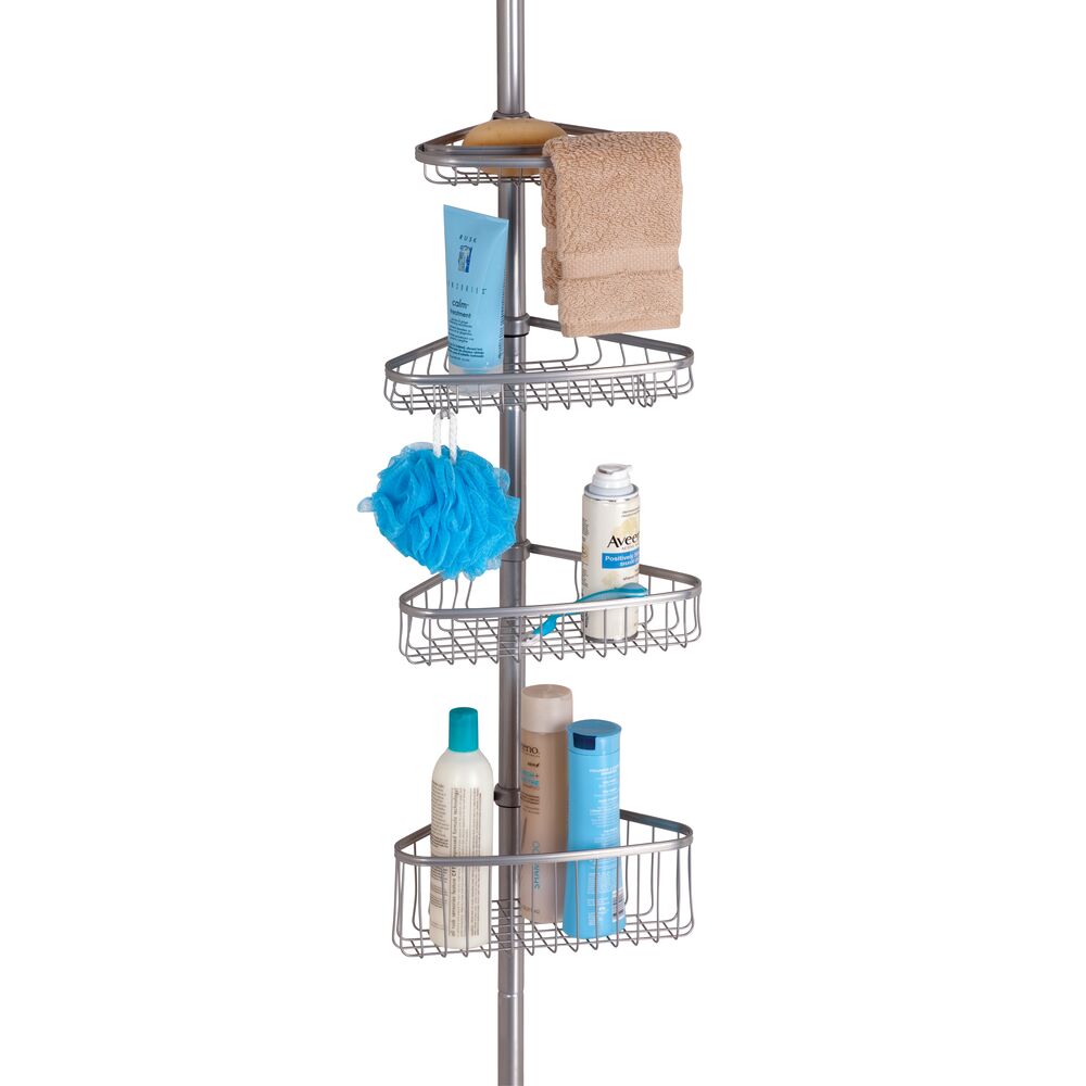4 Tier Shower Caddy Organizer Baskets Shower Corner Stand Floor To Ceiling  Tension Pole Shower