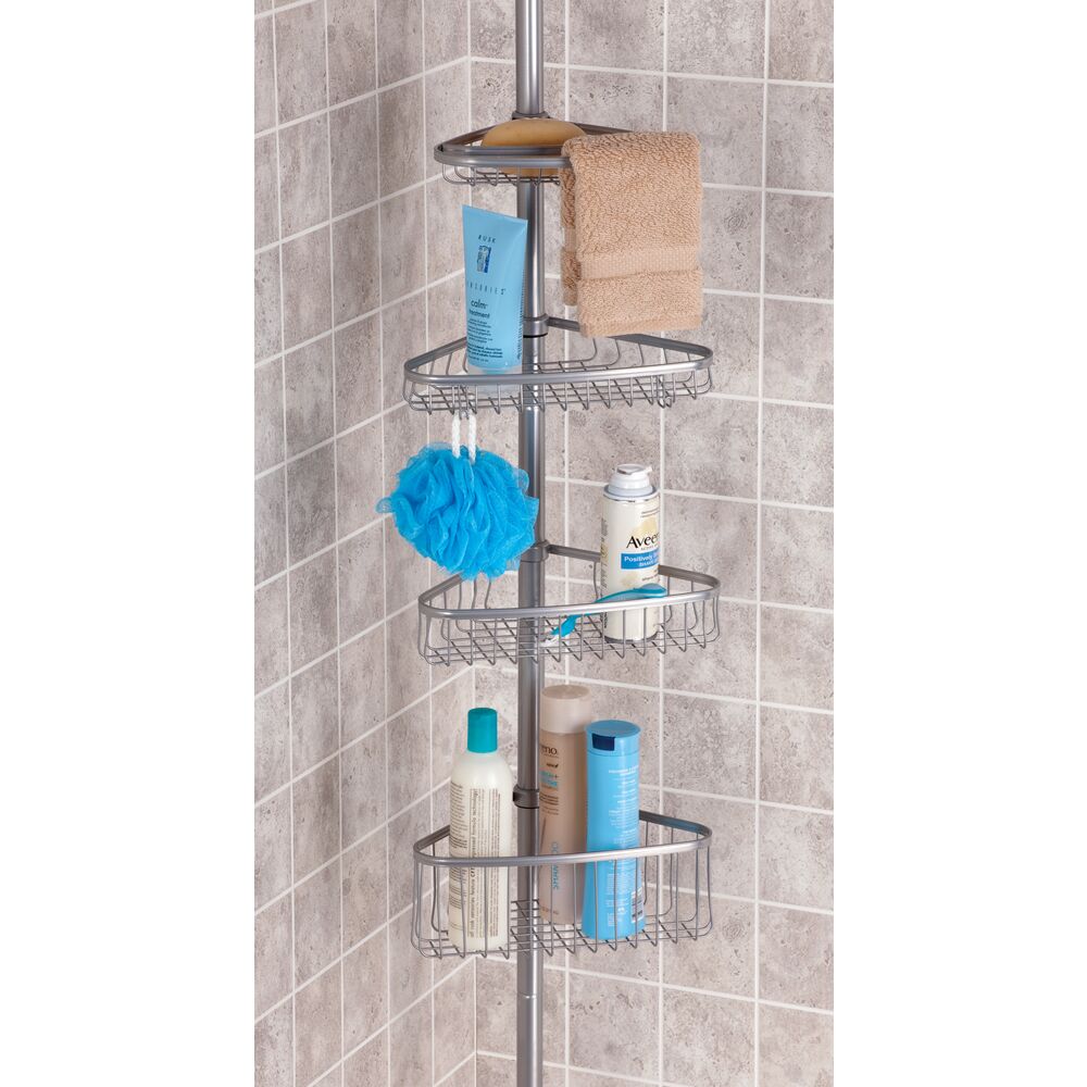 4 Shelves Bathroom Shower Storage Constant Tension Corner Pole