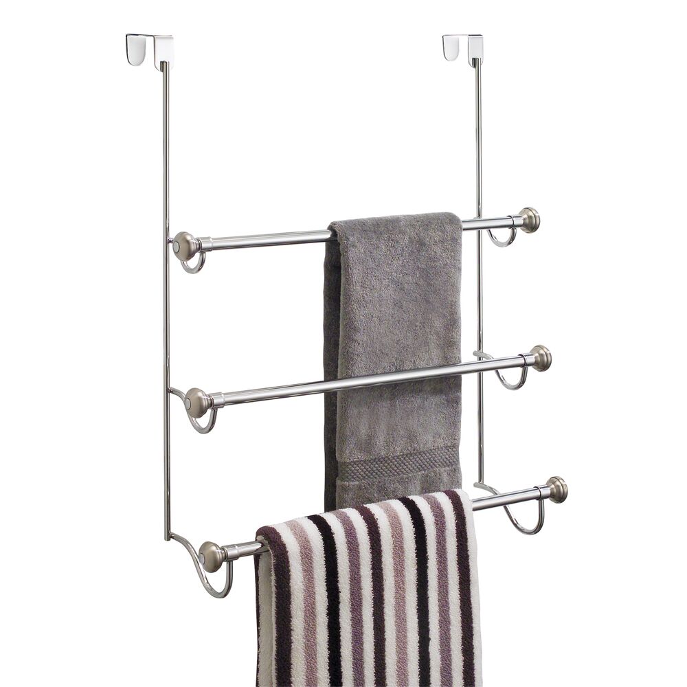 White Metal 3-Tiered Bars Over-The-Door Bath Towel Holder, Bathroom Storage  Door Hanging Drying Rack