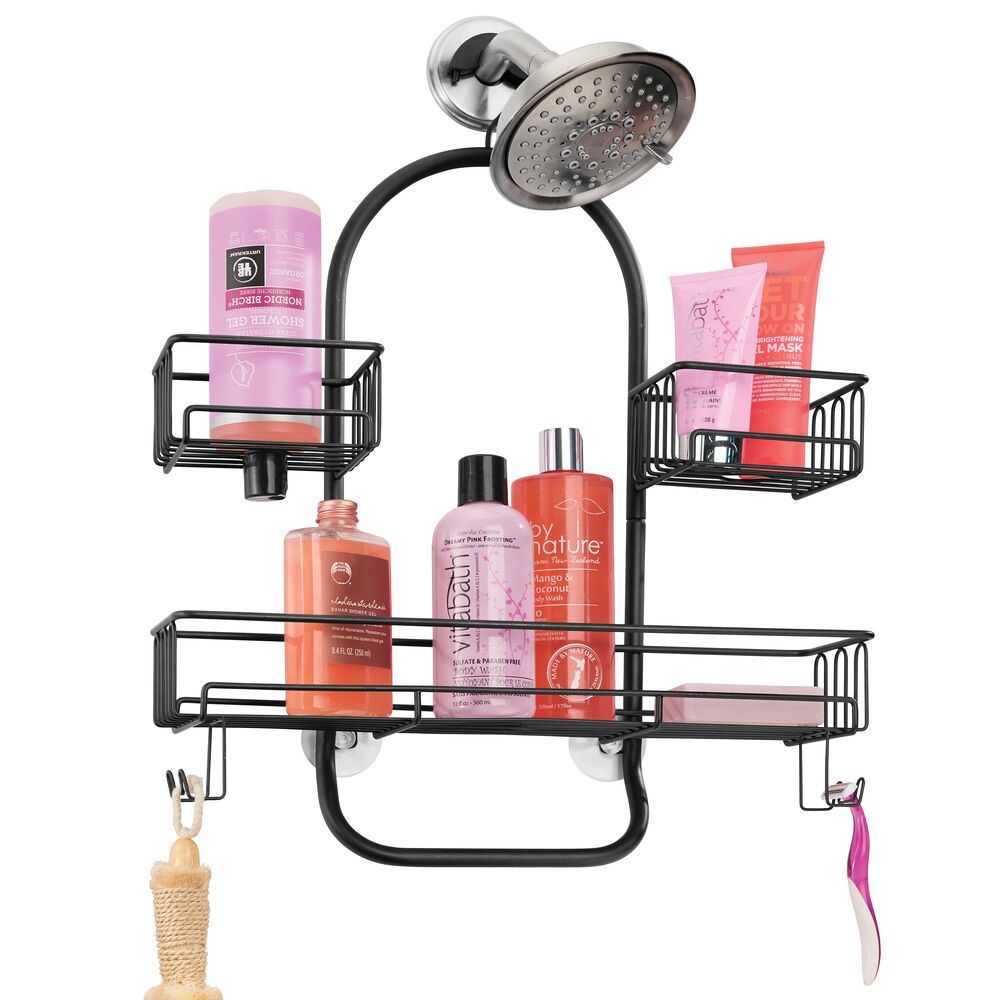 3 Tier Hanging Shower Caddy Over Shower Head w/ Hooks & Soap