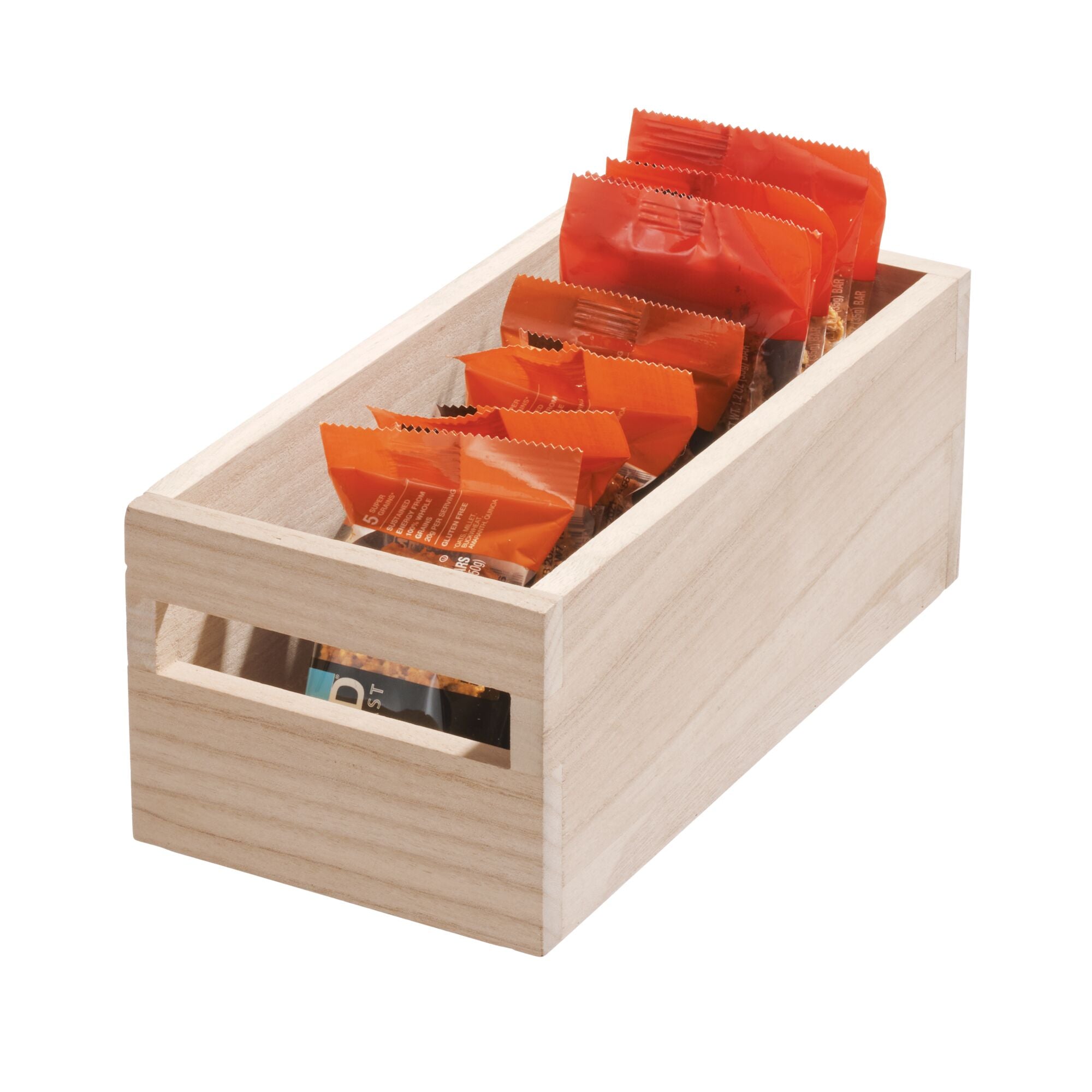 iDesign Natural Paulownia Wood Storage Bin with Handles, 10 inch L x 7.5 inch W x 6 inch H