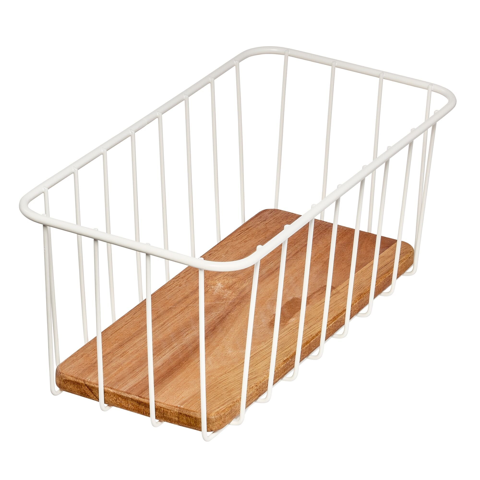 iDesign The RA Safford Collection Wire Basket with Acacia Wood, 10 x 8 x 5