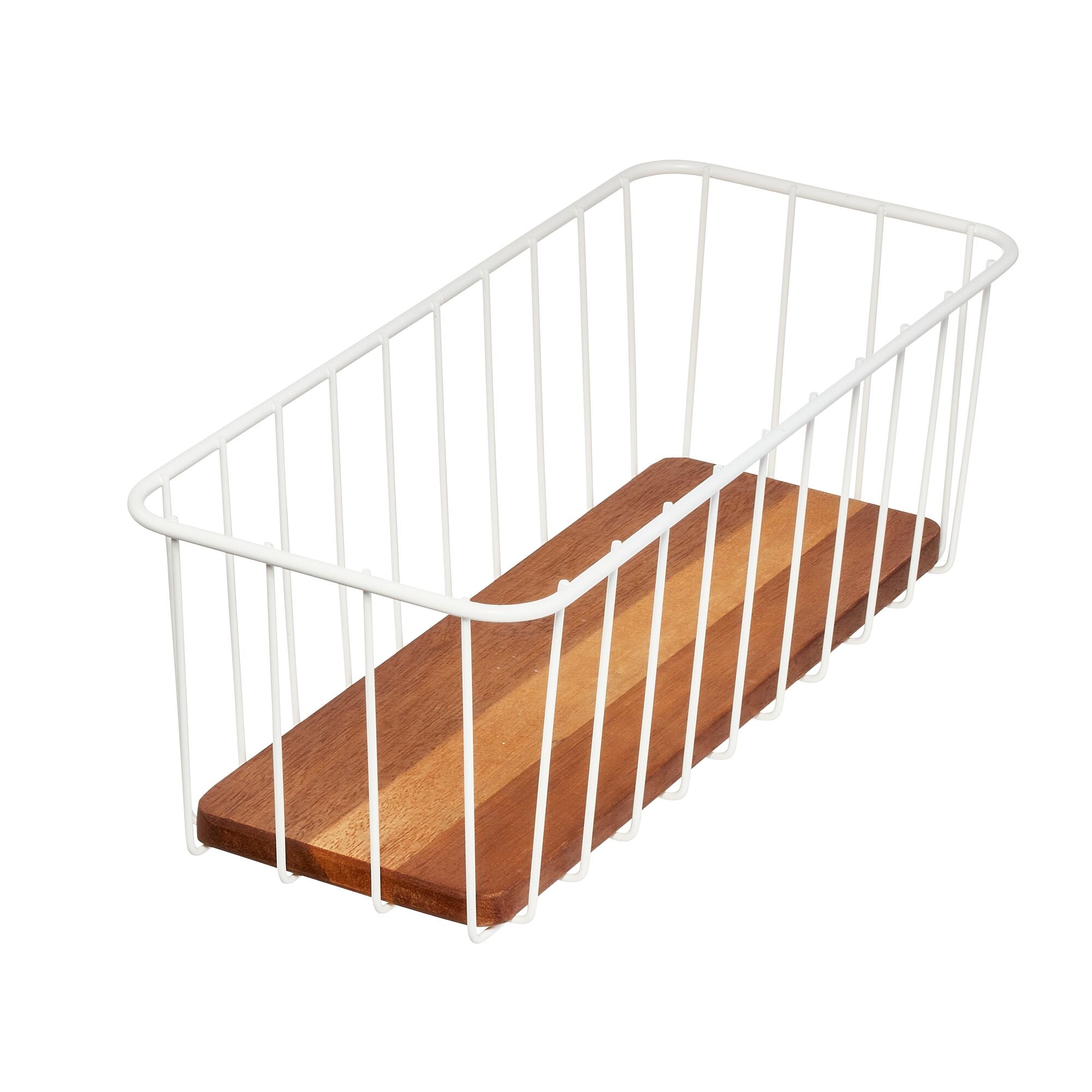 iDesign The RA Safford Collection Wire Basket with Acacia Wood, 10 x 8 x 5