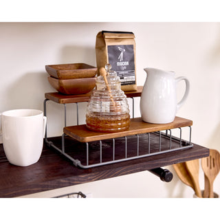 iDesign Acacia Wood and Wire Tier Organizer