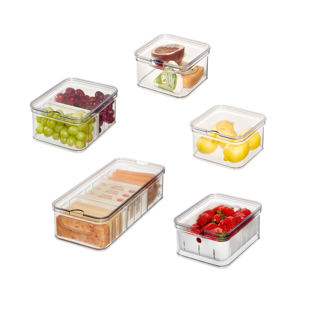 The Spruce by iDesign 5-Piece Recycled Plastic Refrigerator Organizer Bin Set with Lids
