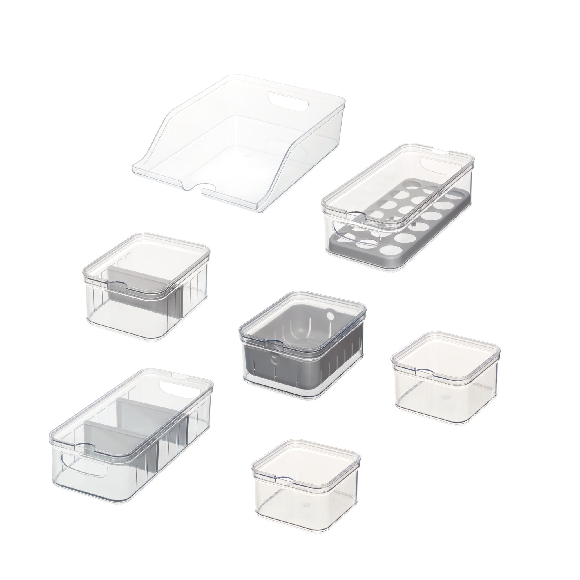 iDesign 7-Piece Recycled Plastic Fridge Organizer Bin Set Clear/Gray