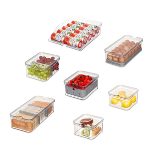 iDesign 7-Piece Recycled Plastic Crisp Refrigerator Organizer Bin Set with Lids