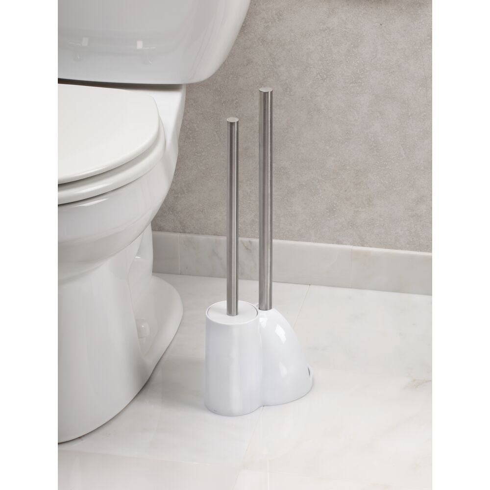 iDESIGN Una Slim Toilet Bowl Brush And Holder Set White