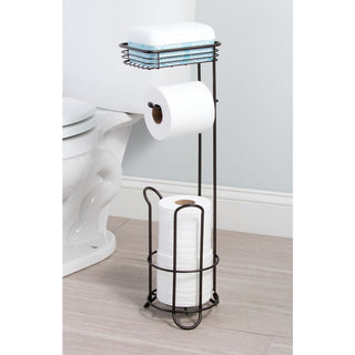 Classico Roll Stand Plus with Shelf Bronze - iDesign-Toilet Tissue Reserve+