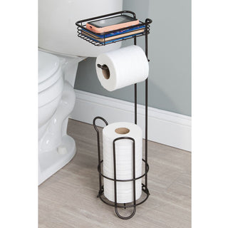 Classico Roll Stand Plus with Shelf Bronze - iDesign-Toilet Tissue Reserve+