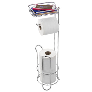 Classico Roll Stand Plus w/Shelf Chrome - iDesign-Toilet Tissue Reserve+