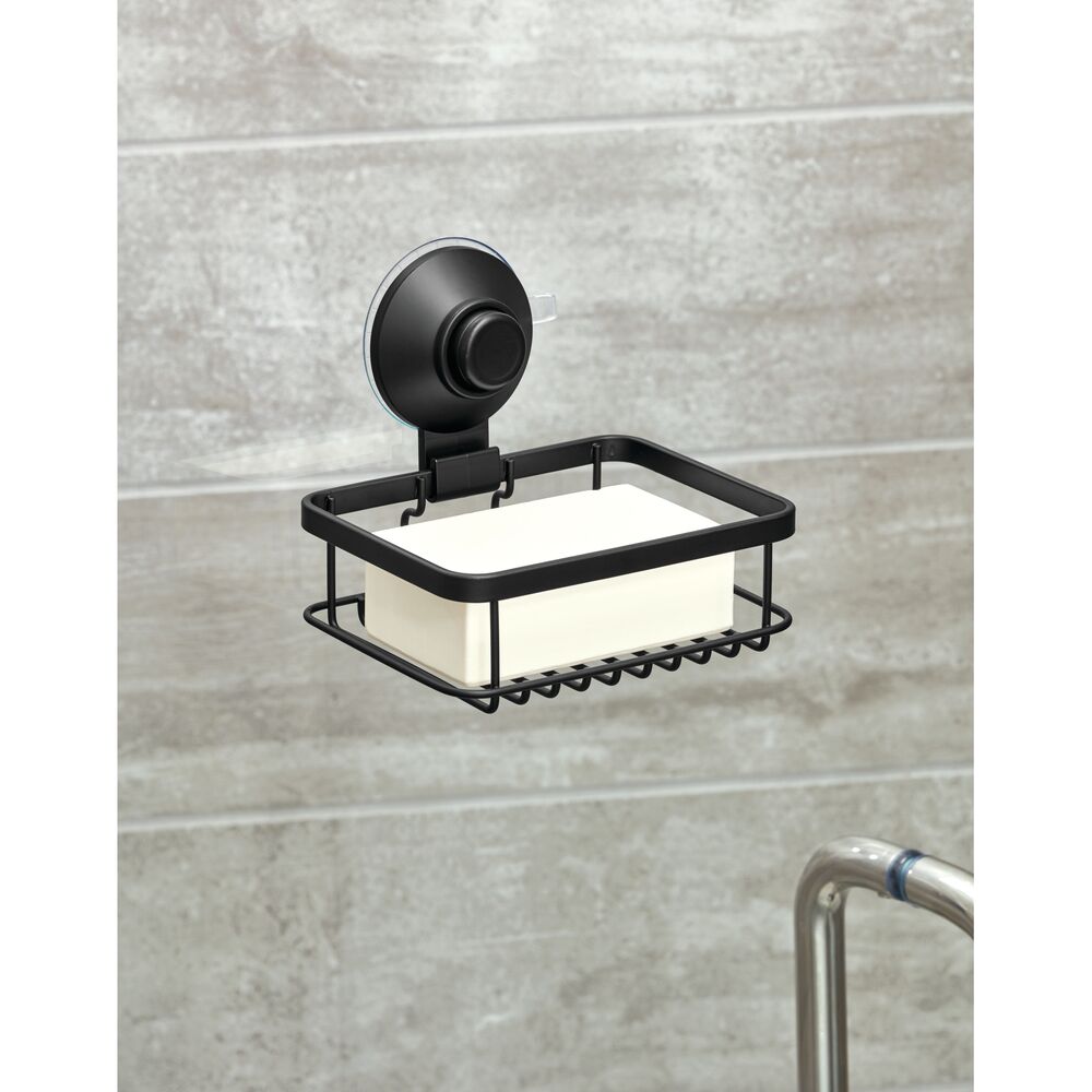 iDesign Black Everett Push Lock Suction Soap Dish