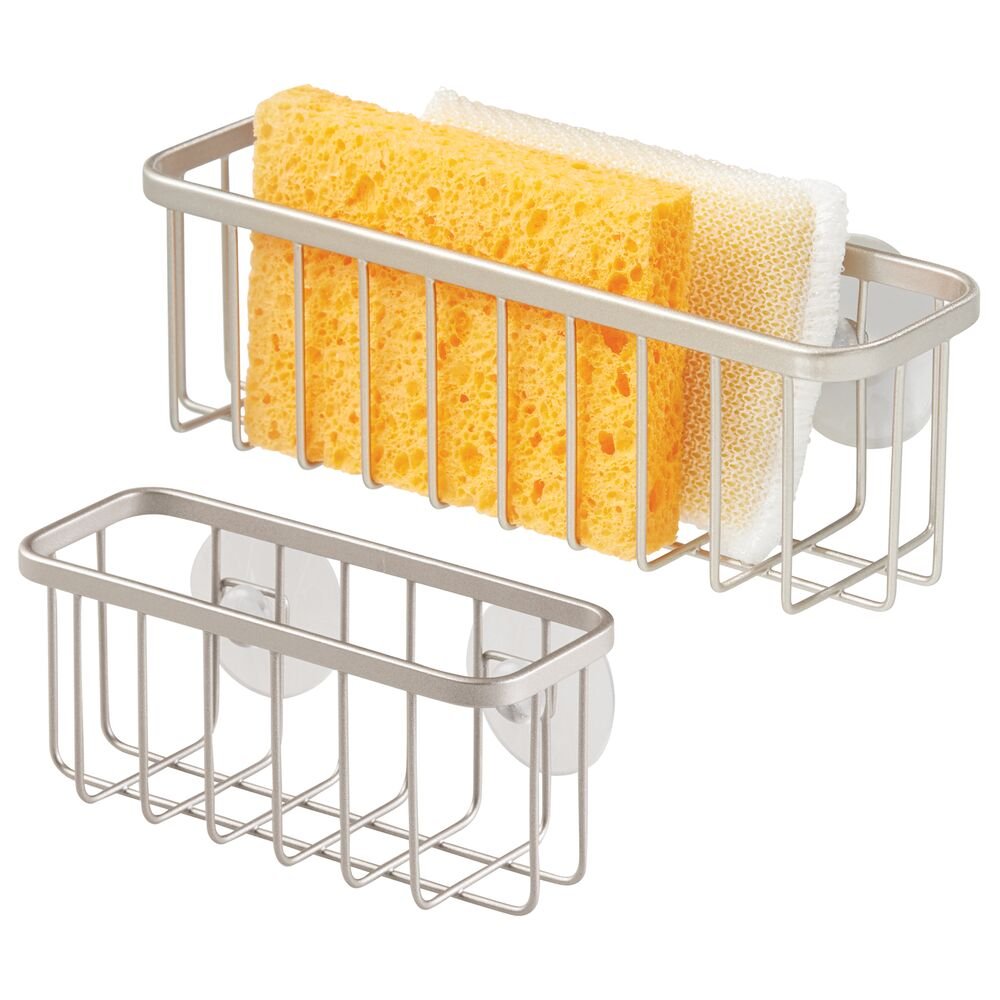Interdesign GIA Kitchen Sink Suction Holder for Sponges, Scrubbers, Soap - Satin
