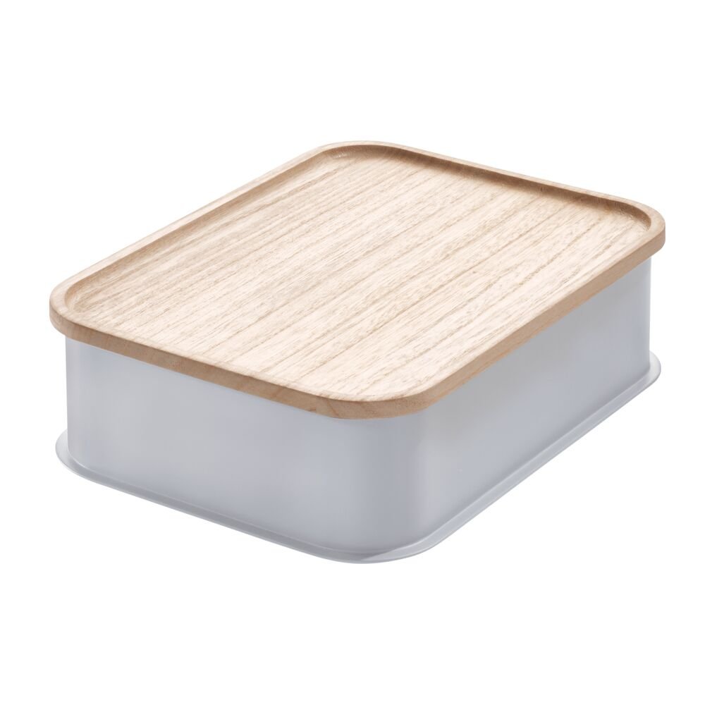 at Home 2-Pack Grey Plastic Storage Container with Bamboo Lid, Small
