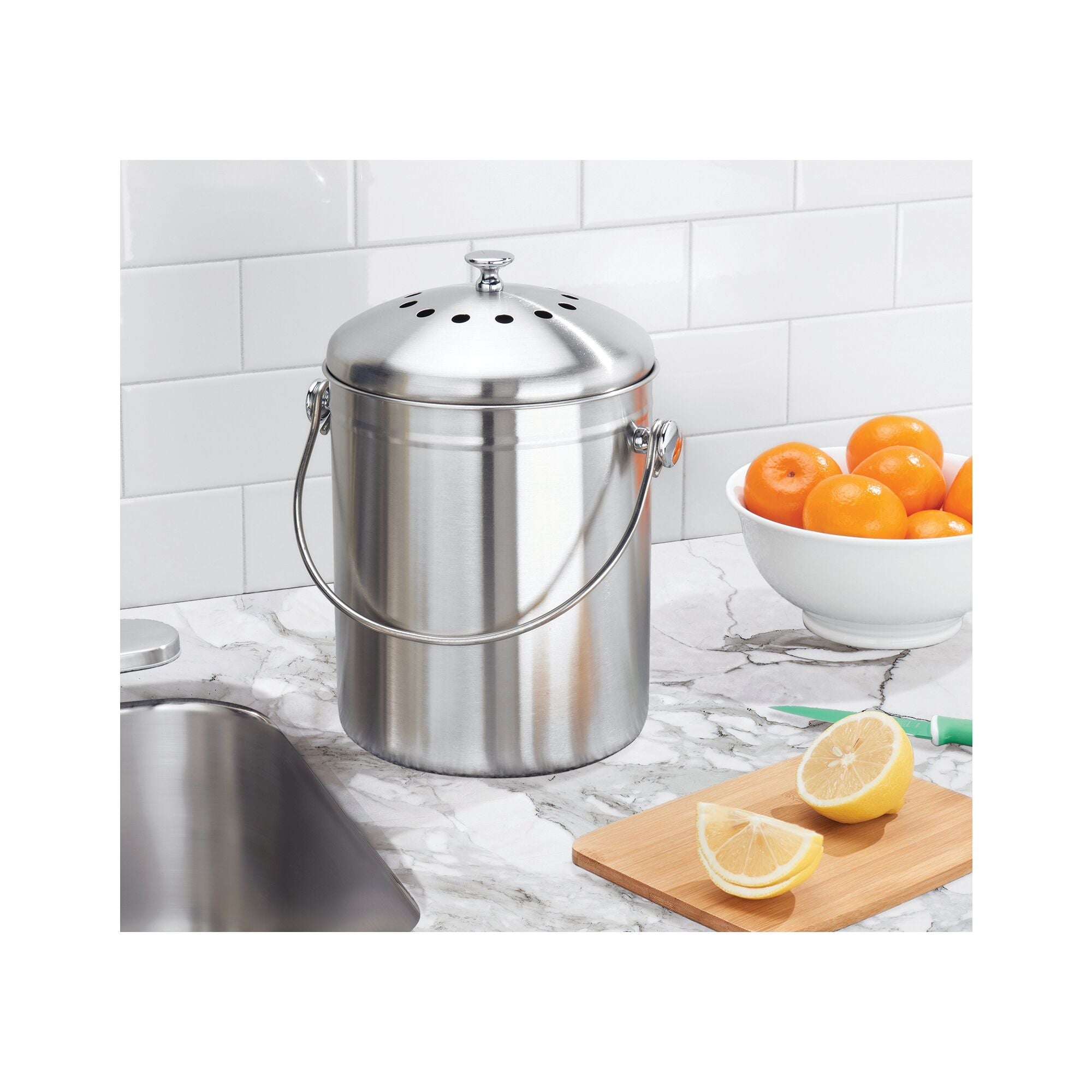 Countertop Compost Bin | Brushed Stainless Steel Compost Pail