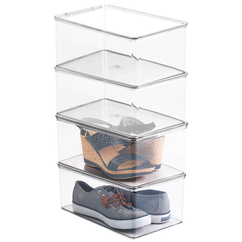  EOENVIVS Storage Bins with Lids Plastic Storage Container with  Lids, Clear Shoe Storage Boxes Stackable Storage Baskets for Organizing  Closet Organizers and Storage, Clear+White,Pack of 6