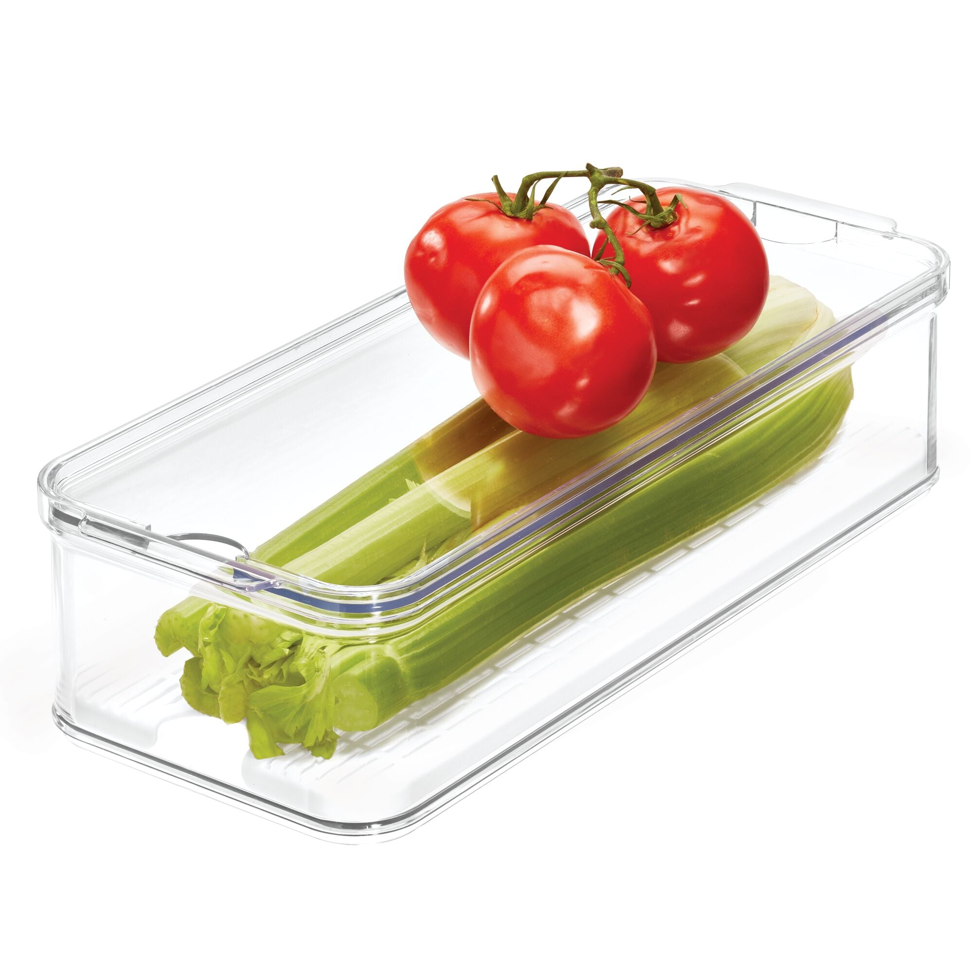 iDesign Crisp BPA-Free Plastic Produce Storage Bin - 8.32 inch x 6.32 inch x 3.76 inch, Clear/Gray, Red