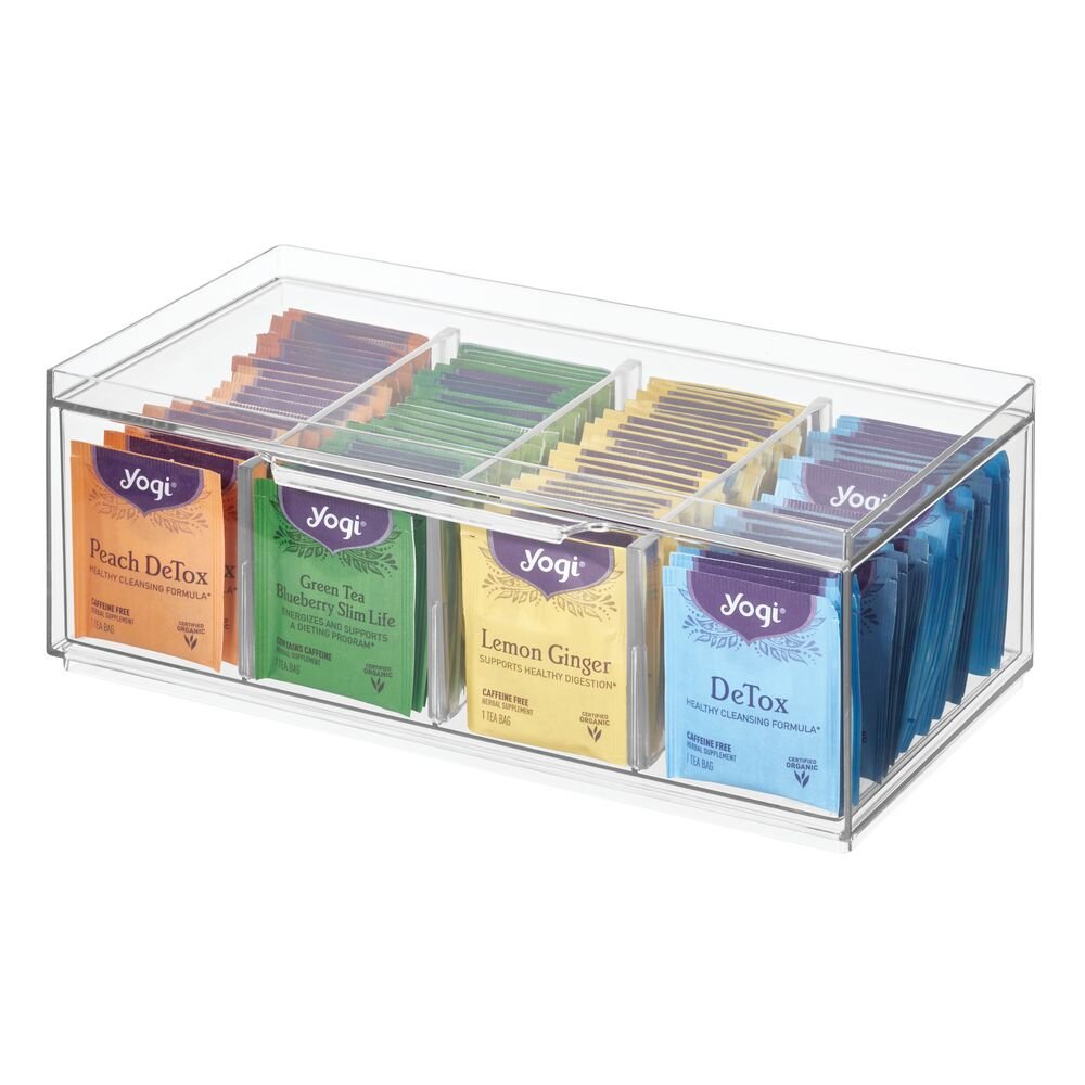 8 Compartment Plastic Tea Storage Box, Clear, KITCHEN ORGANIZATION