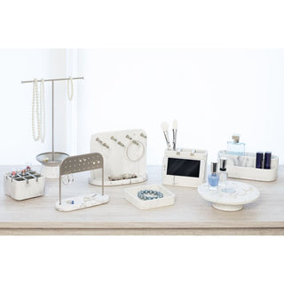 iDesign Dakota Vanity Center in White Marble and Matte Satin - iDesign-Vanity/Cosmetic Organizer