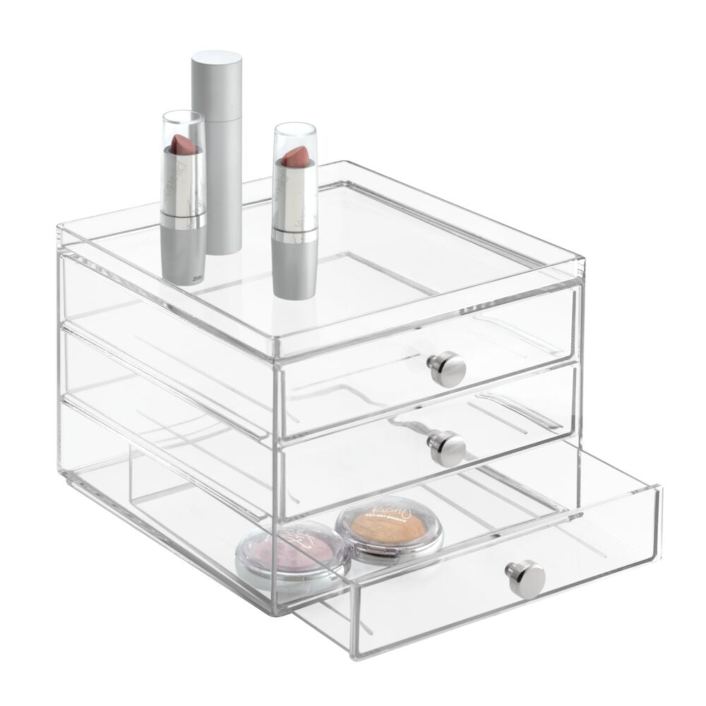 Semme White 3 Drawer Plastic Storage,Mini Drawer Organizer, Plastic Jewelry Makeup Storage Box with Adjustable Detachable Dividers for Small Accessories (