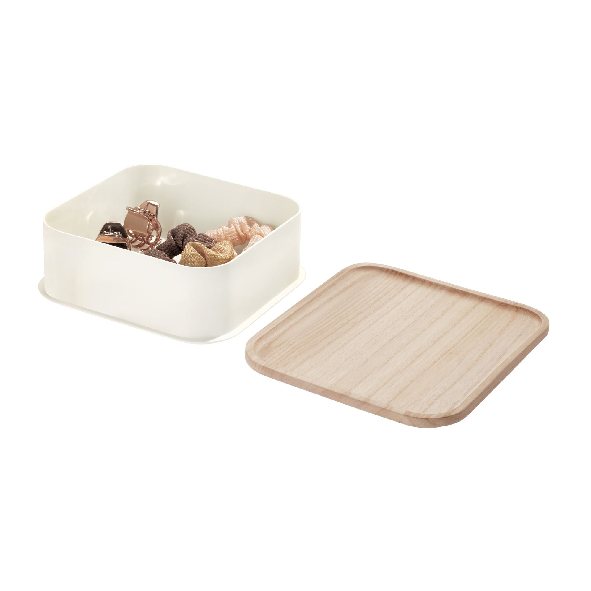 iDesign Eco Divided Food Storage Container Made from Recycled Plastic with Lids, Set of 2, Coconut 95538N