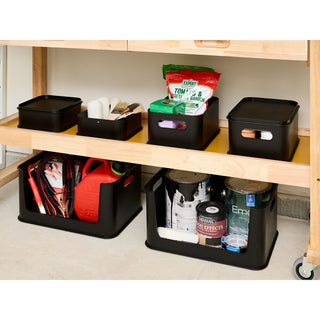 iDesign Eco Garage Bins with Lid, Made from Recycled Plastic, Set of 2, Matte Black - iDesign-Storage Bins
