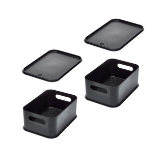iDesign Eco Garage Storage Handled Bins with Lid, Made from Recycled Plastic - Set of 2, Matte Black - iDesign-Storage Bins