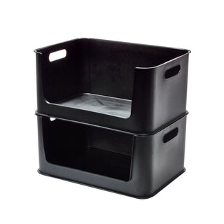 iDesign Eco Garage Storage Open Front Stackable Bins ,Made from Recycled Plastic, Set of 2, Matte Black - iDesign-Storage Bins