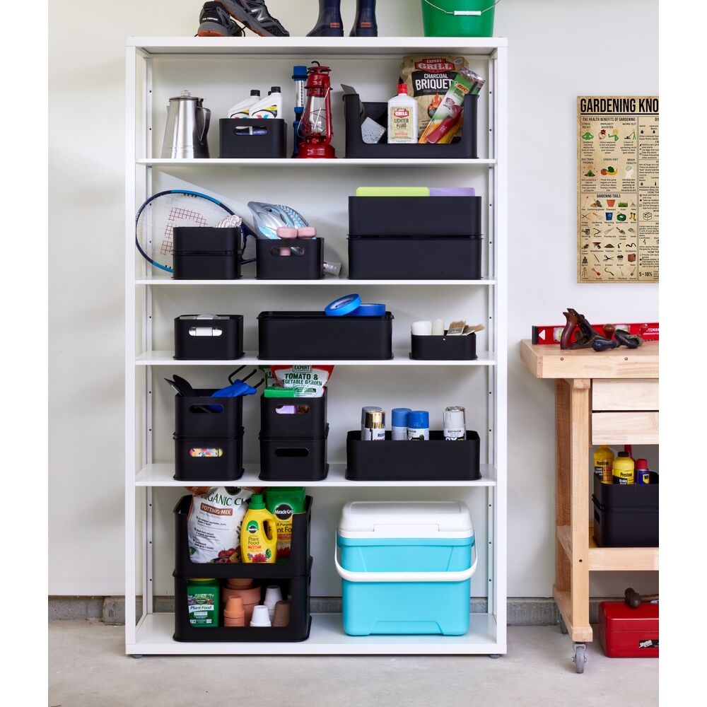 iDesign Eco Garage Storage Starter Set, Made from Recycled Plastic, Set of 6, Matte Black