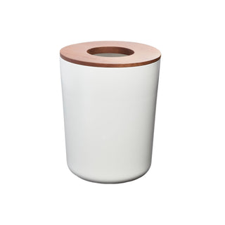 iDesign Eco Vanity Steel Waste Basket with Paulownia Wood Lid - iDesign-Trash Cans & Wastebaskets