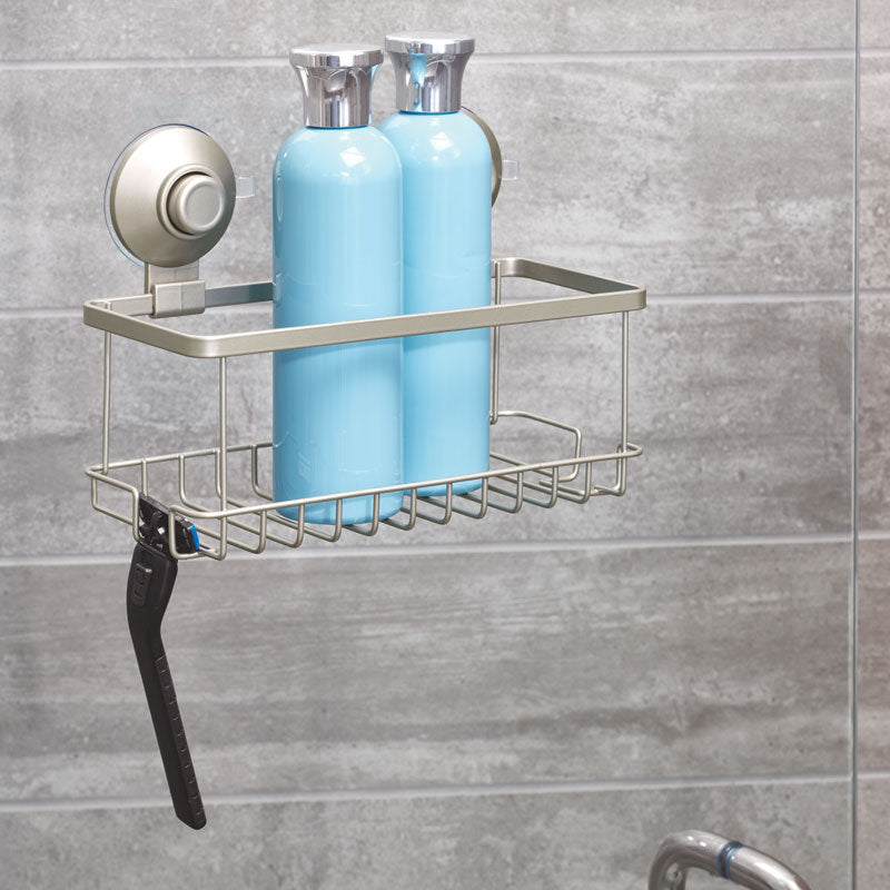 iDesign Everett Push Lock Shower Suction Basket in Satin
