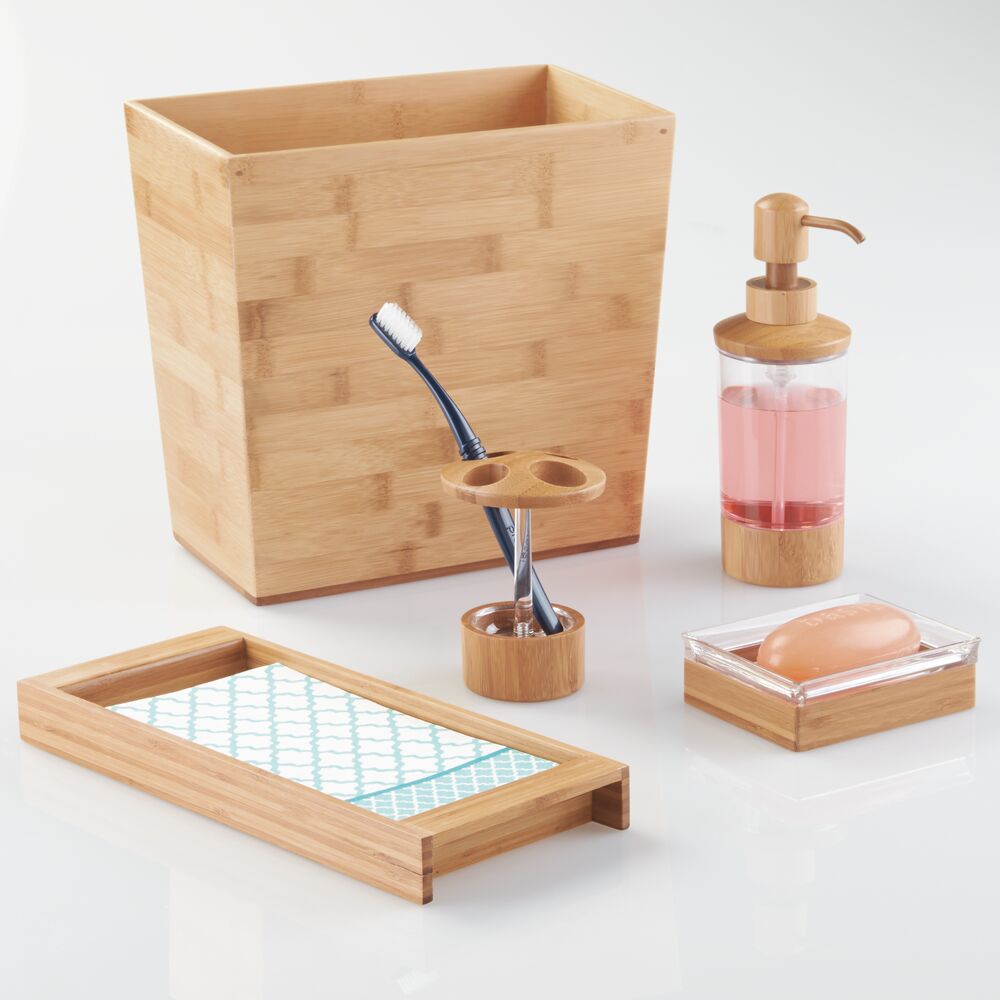Evideco Blue Cotton Pad and Q-Tip Holder Padang with Bamboo Top - Organize in Style, Bathroom Vanity Organizer