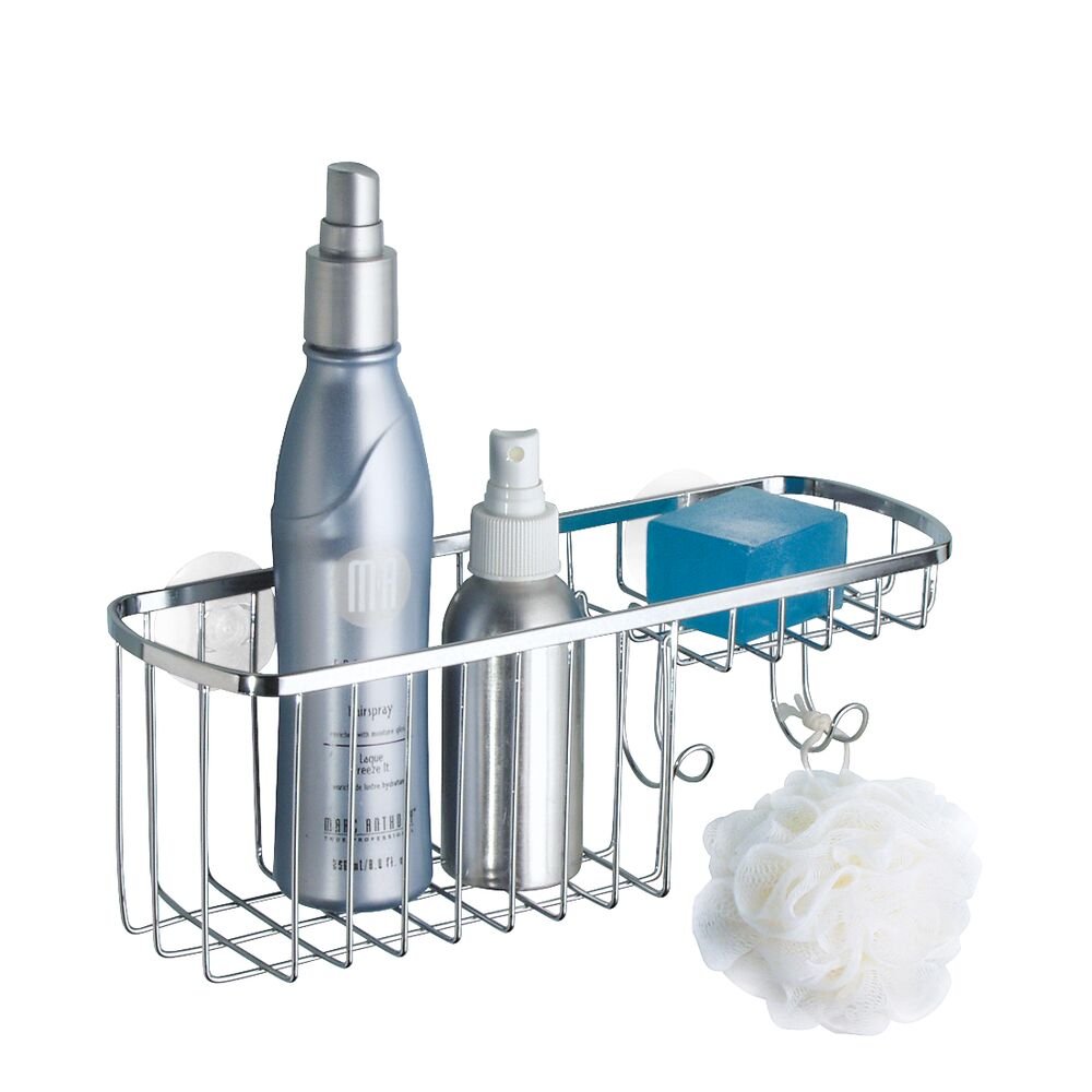 mDesign Stainless Steel 2-Tier Bath/Shower Over Door Caddy with Hooks - Chrome