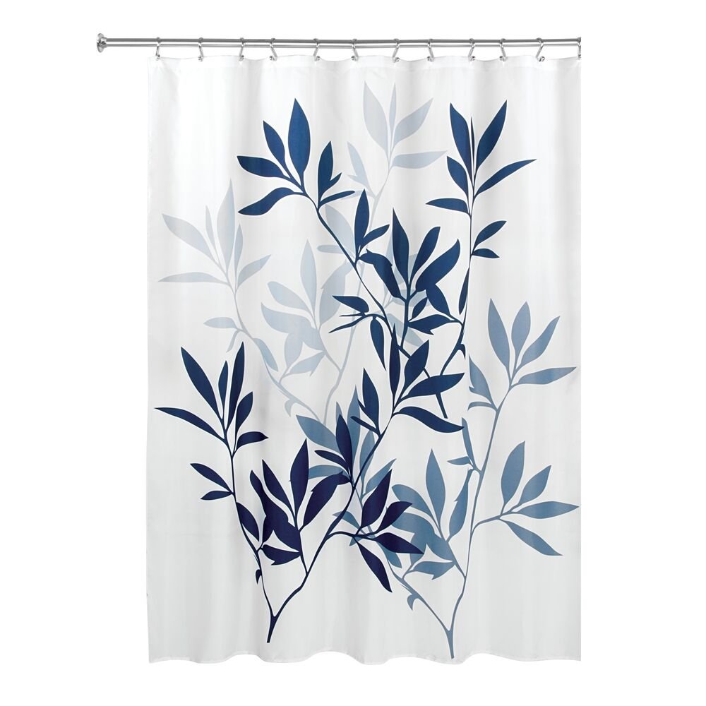 Interdesign Leaves Navy Fabric Shower Curtain