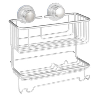 iDesign Metro Aluminum Turn-N-Lock 2-Tier Combo Suction Basket, Silver - iDesign-Suction Combo Basket